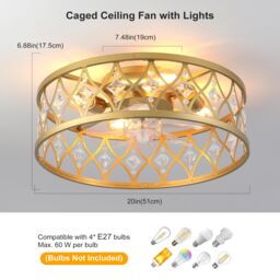 Garwarm 4 Lights Caged Ceiling Fan with Lights Gold - thumbnail 2