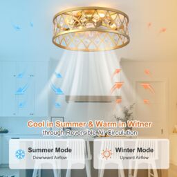 Garwarm 4 Lights Caged Ceiling Fan with Lights Gold - thumbnail 7