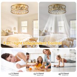 Garwarm 4 Lights Caged Ceiling Fan with Lights Gold - thumbnail 4
