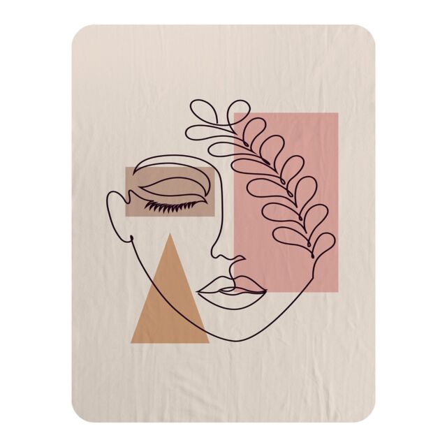 Benjamin Tate Design minimal line drawing of womans face Designer Blanket in Natural - Size: 120 cm x 150 cm - image 1