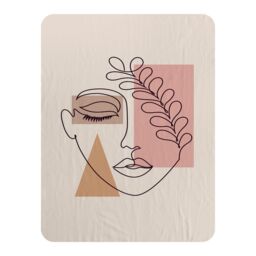 Benjamin Tate Design minimal line drawing of womans face Designer Blanket in Natural - Size: 120 cm x 150 cm - thumbnail 1