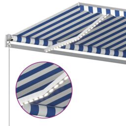 Berkfield Home Manual Retractable Awning with LED 400x350 cm Blue & White - thumbnail 5