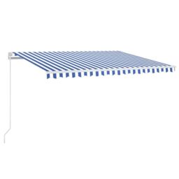 Berkfield Home Manual Retractable Awning with LED 400x350 cm Blue & White - thumbnail 2