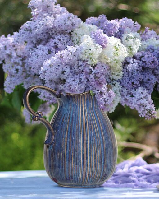 Dibor Aegean Blue Fluted Ceramic Decoration Pitcher Jug Vase - Size: Large - image 1