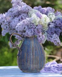 Dibor Aegean Blue Fluted Ceramic Decoration Pitcher Jug Vase - Size: Large - thumbnail 1
