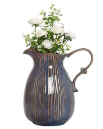 Dibor Aegean Blue Fluted Ceramic Decoration Pitcher Jug Vase - Size: Large - thumbnail 2