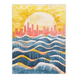 "Artery8 New York City Water Skyline Sunset Cityscape Wall Art Print in Yellow - Size: W18"" x H24""" - thumbnail 1