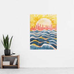 "Artery8 New York City Water Skyline Sunset Cityscape Wall Art Print in Yellow - Size: W18"" x H24""" - thumbnail 4
