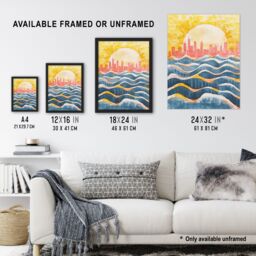 "Artery8 New York City Water Skyline Sunset Cityscape Wall Art Print in Yellow - Size: W18"" x H24""" - thumbnail 3
