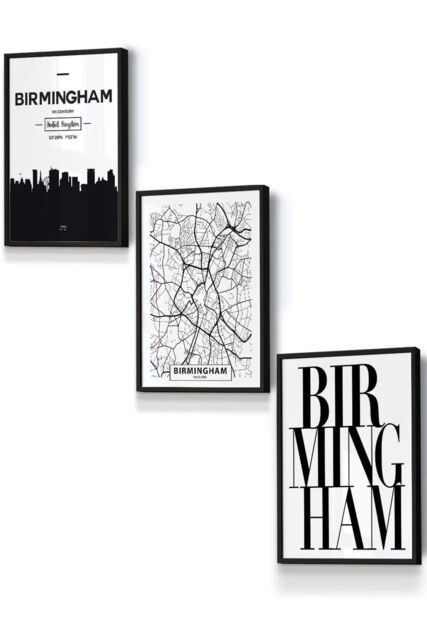 ARTZE BIRMINGHAM Skyline Street Map City Prints Framed Wall Art - Small in Black - Size: W33 cm x H45 cm x D20mm - image 1