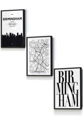 ARTZE BIRMINGHAM Skyline Street Map City Prints Framed Wall Art - Small in Black - Size: W33 cm x H45 cm x D20mm - thumbnail 1
