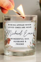 Personalised Memento Company Personalised Robins Appear Memorial Scented Jar Candle in Off-White - thumbnail 3