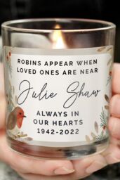 Personalised Memento Company Personalised Robins Appear Memorial Scented Jar Candle in Off-White - thumbnail 4