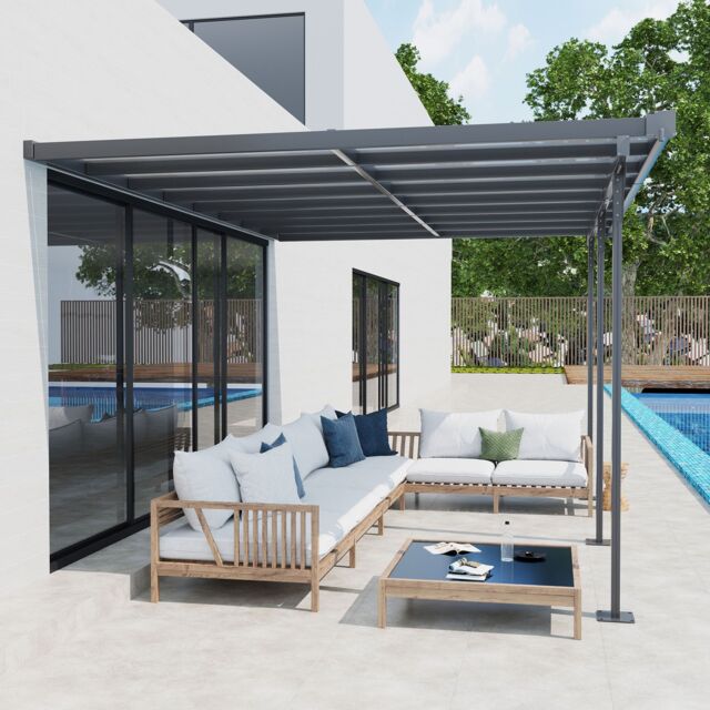 OUTSUNNY Outdoor Patio Gazebo Pergola, Aluminum Post, 4.35 x 3 m PC Roof in Grey - image 1