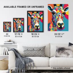 "Artery8 Wall Art Print Colourful Giraffe Graphic Artwork Zoo Animal Geometric Patterns & Shapes Kids Bedroom Painting Poster - Size: W18"" x H24""" - thumbnail 3