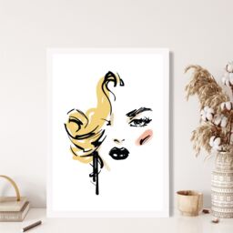 ARTZE Fashion Face Pen & Ink Sketch Framed Print SIZE: A3 with White Frame in Yellow - Size: A4 - thumbnail 2