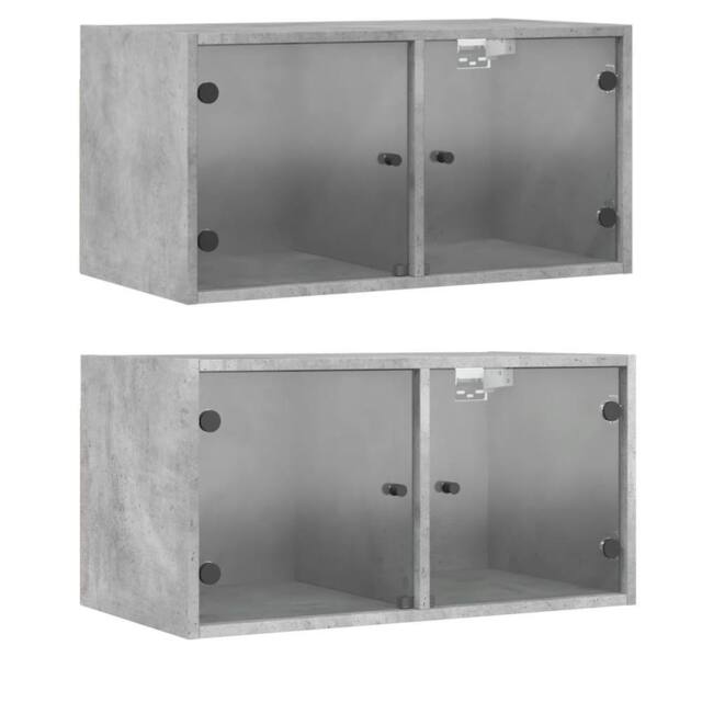 Berkfield Home Wall Cabinets with Glass Doors 2 pcs Concrete Grey 68.5x37x35 cm - image 1