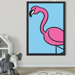 ARTZE Cute Cartoon Style Flamingo Framed Print SIZE: A4 with Black Frame in Pink - thumbnail 2