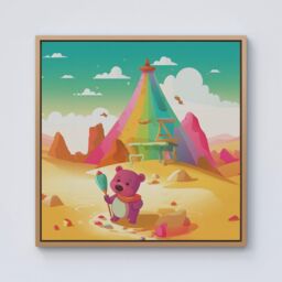 "Warren Reed - Designer Purple Bear On A Beach Holiday Framed Canvas in Light Brown - Size: W30"" x H30""" - thumbnail 1