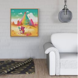 "Warren Reed - Designer Purple Bear On A Beach Holiday Framed Canvas in Light Brown - Size: W30"" x H30""" - thumbnail 2