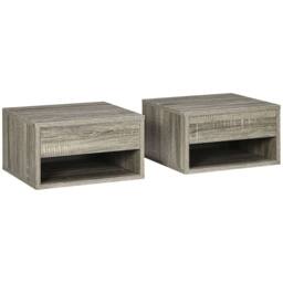 Wyld Haus Rosama Grey Wood Effect Floating Bedside Tables Set of 2 Wall Mounted - thumbnail 2