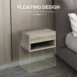 Wyld Haus Rosama Grey Wood Effect Floating Bedside Tables Set of 2 Wall Mounted - thumbnail 6
