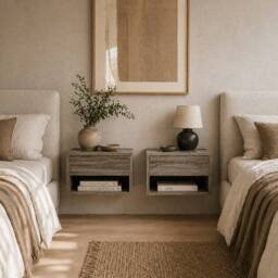 Wyld Haus Rosama Grey Wood Effect Floating Bedside Tables Set of 2 Wall Mounted