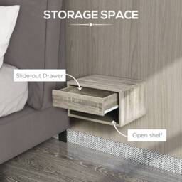Wyld Haus Rosama Grey Wood Effect Floating Bedside Tables Set of 2 Wall Mounted - thumbnail 7