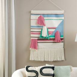Wyld and Coco Handwoven Multicolour Cotton Wall Hanging with Tassels in Beige - thumbnail 1
