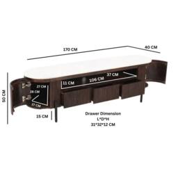 Wyld Haus Alabama Marble Top TV Unit with Ribbed Mango Wood Drawers in Brown - thumbnail 8
