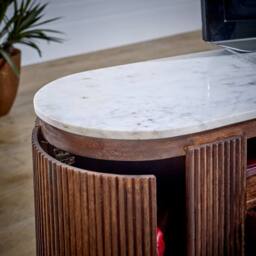 Wyld Haus Alabama Marble Top TV Unit with Ribbed Mango Wood Drawers in Brown - thumbnail 6