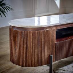 Wyld Haus Alabama Marble Top TV Unit with Ribbed Mango Wood Drawers in Brown - thumbnail 7