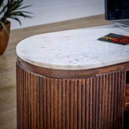 Wyld Haus Alabama Marble Top TV Unit with Ribbed Mango Wood Drawers in Brown - thumbnail 5