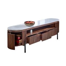 Wyld Haus Alabama Marble Top TV Unit with Ribbed Mango Wood Drawers in Brown - thumbnail 3