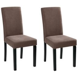Wyld and Coco Set 2 Brown Fabric Dining Chairs Rubberwood Legs Modern High Back - thumbnail 2