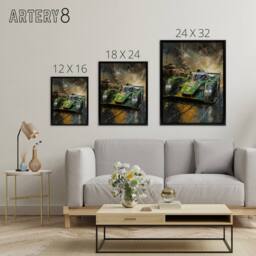 "Artery8 Futuristic Motorsport Car Racing Framed Canvas Wall Art Print in Green - Size: W12"" x H16""" - thumbnail 4