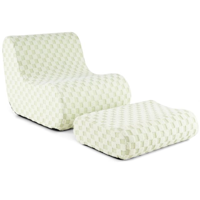 Costway Accent Bean Bag Chair w/ Ottoman Lazy Sofa Chair Set w/ Washable Cover in Beige - image 1
