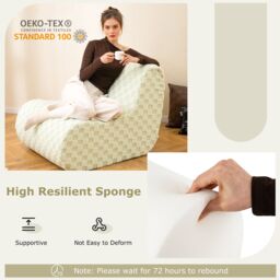 Costway Accent Bean Bag Chair w/ Ottoman Lazy Sofa Chair Set w/ Washable Cover in Beige - thumbnail 4