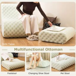 Costway Accent Bean Bag Chair w/ Ottoman Lazy Sofa Chair Set w/ Washable Cover in Beige - thumbnail 7