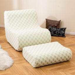 Costway Accent Bean Bag Chair w/ Ottoman Lazy Sofa Chair Set w/ Washable Cover in Beige - thumbnail 3