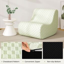 Costway Accent Bean Bag Chair w/ Ottoman Lazy Sofa Chair Set w/ Washable Cover in Beige - thumbnail 8