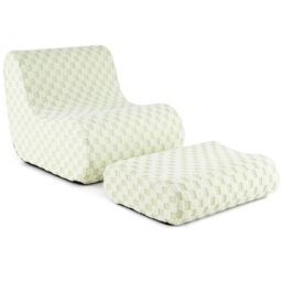 Costway Accent Bean Bag Chair w/ Ottoman Lazy Sofa Chair Set w/ Washable Cover in Beige - thumbnail 1