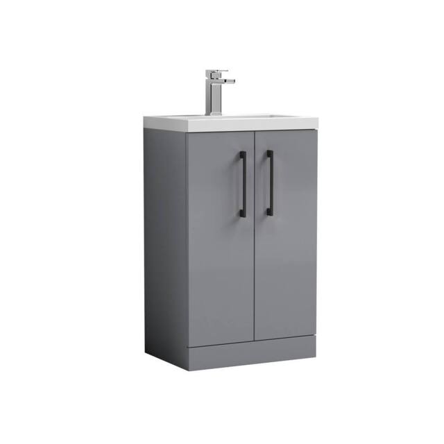 Balterley Bathroom Vanity Basin Unit, Black Handles, 500mm, Satin Grey - image 1