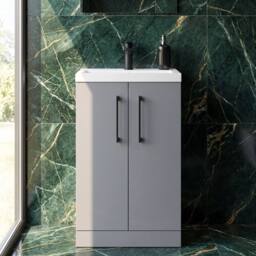 Balterley Bathroom Vanity Basin Unit, Black Handles, 500mm, Satin Grey - thumbnail 5