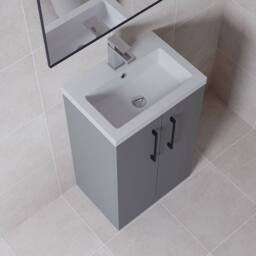 Balterley Bathroom Vanity Basin Unit, Black Handles, 500mm, Satin Grey - thumbnail 3