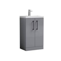 Balterley Bathroom Vanity Basin Unit, Black Handles, 500mm, Satin Grey