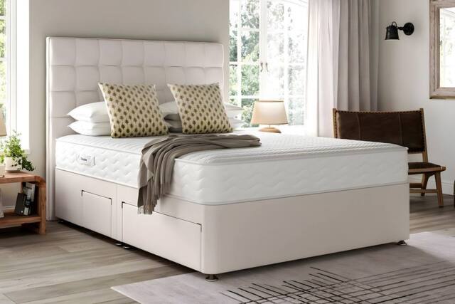 PARADISE BEDS LTD Royal Divan Bed Set with storage drawers & Mattress - Plush Velvet in Cream - Size: Single - image 1