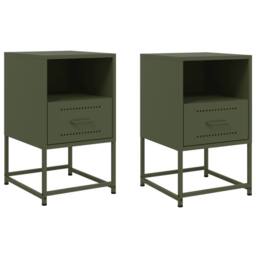 Berkfield Home Bedside Cabinets 2 pcs Olive Green 36x39x60.5 cm Steel - thumbnail 1
