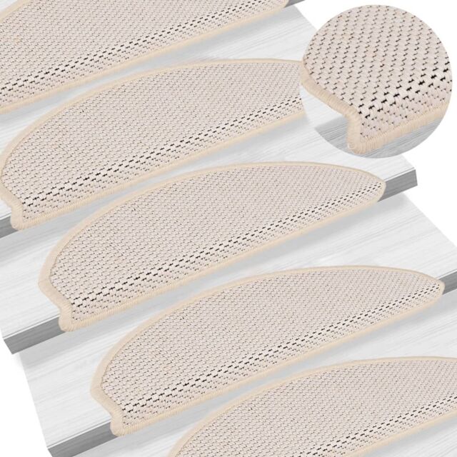 Berkfield Home Stair Mats Self-adhesive Sisal-Look 15 pcs 65x21x4 cm Berber in Cream - Size: Medium - image 1