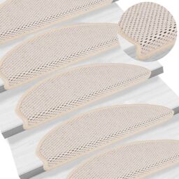Berkfield Home Stair Mats Self-adhesive Sisal-Look 15 pcs 65x21x4 cm Berber in Cream - Size: Medium - thumbnail 1